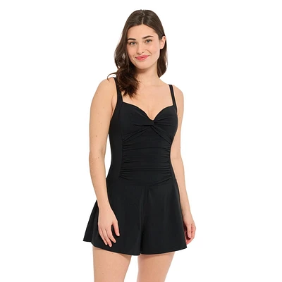 Captiva Women's Ruched Twist Front Swim Romper One Piece Swimwear