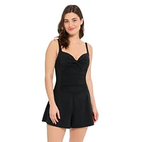 Captiva Women's Ruched Twist Front Swim Romper One Piece Swimwear