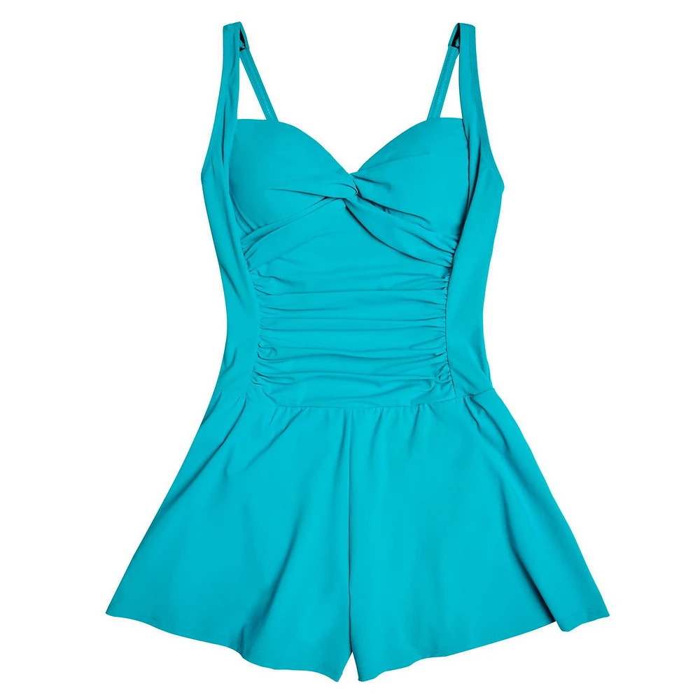 Maillot une-pièce style combishort à torsade froncée l’avant pour femme Captiva