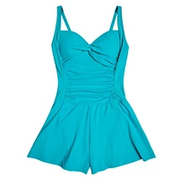 Maillot une-pièce style combishort à torsade froncée l’avant pour femme Captiva