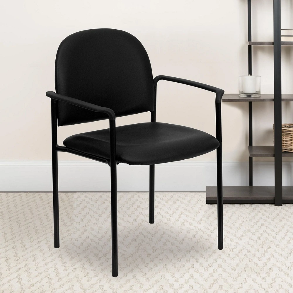 Flash Furniture Comfort Black Vinyl Stackable Steel Side Reception Chair with Arms