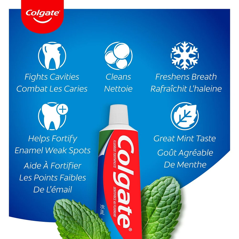 Colgate Cavity Protection Fluoride Toothpaste, Regular, 4 x 120 mL