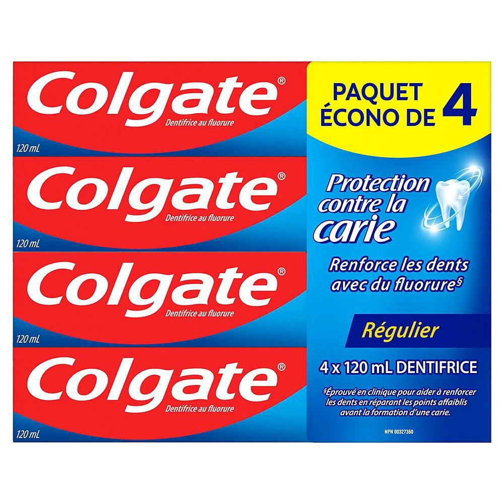 Colgate Cavity Protection Fluoride Toothpaste, Regular, 4 x 120 mL