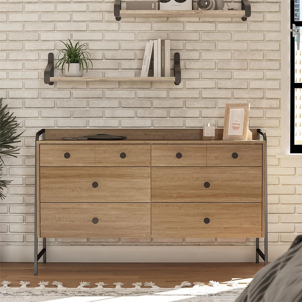 Novogratz Bushwick Wide 6 Drawer Dresser, Natural