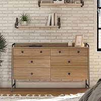 Novogratz Bushwick Wide 6 Drawer Dresser, Natural