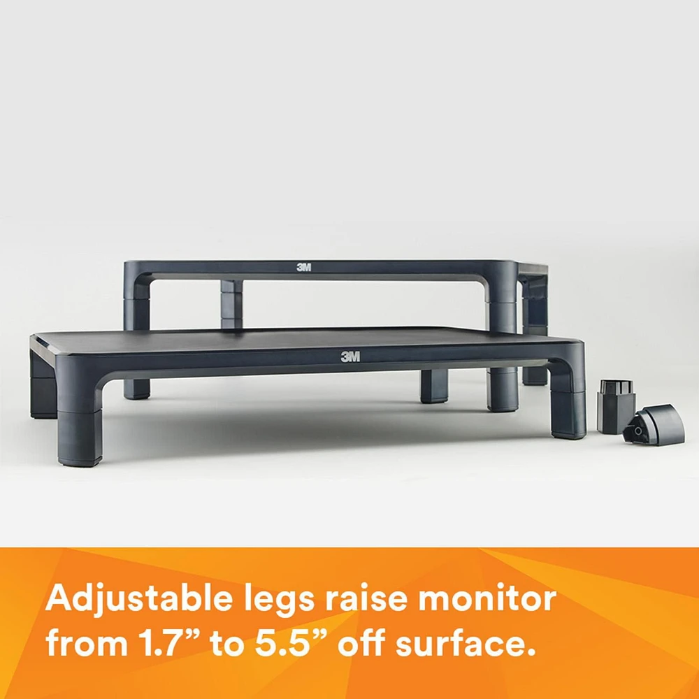 3M™ Adjustable Monitor Stand MS85B, Black, 12 in x 16 in x 5.54 in