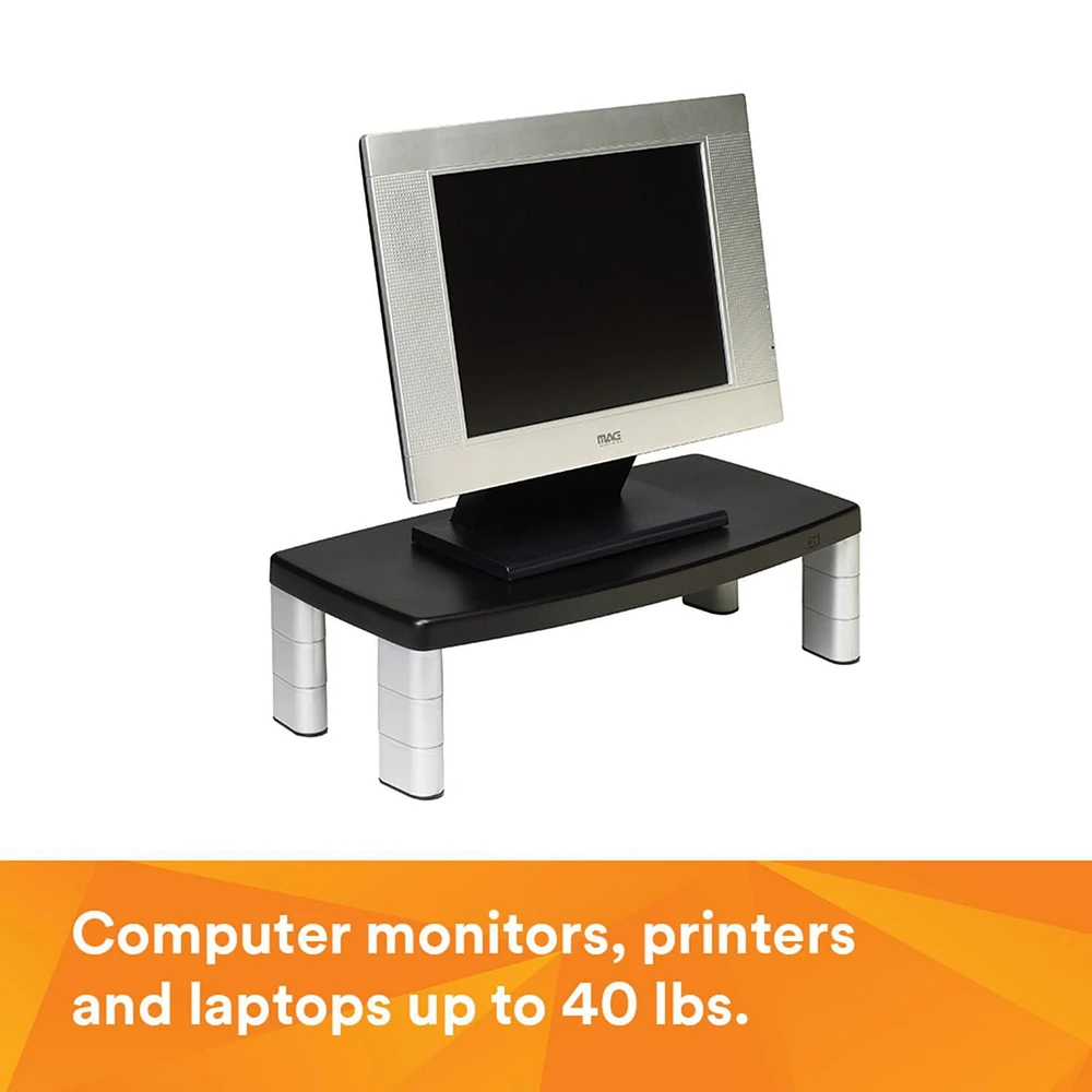 3M™ Adjustable Monitor Stand MS90B, Black & Silver, Extra Wide, 12 in x 20 in x 5.875 in