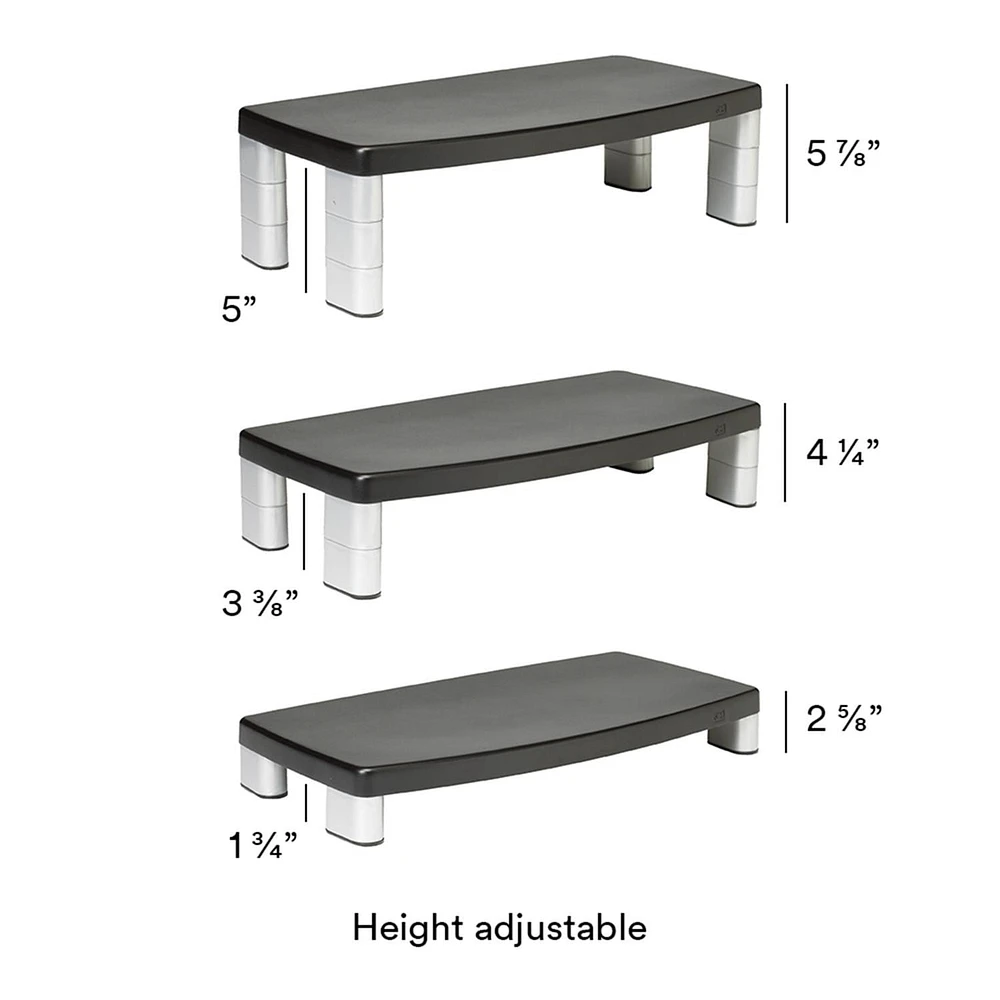 3M™ Adjustable Monitor Stand MS90B, Black & Silver, Extra Wide, 12 in x 20 in x 5.875 in