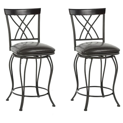 Homycasa Set of 2 Industrial Barstool Counter Stools with Faux Leather Swivel Uphosltery Seat Wooden Accent, Espresso