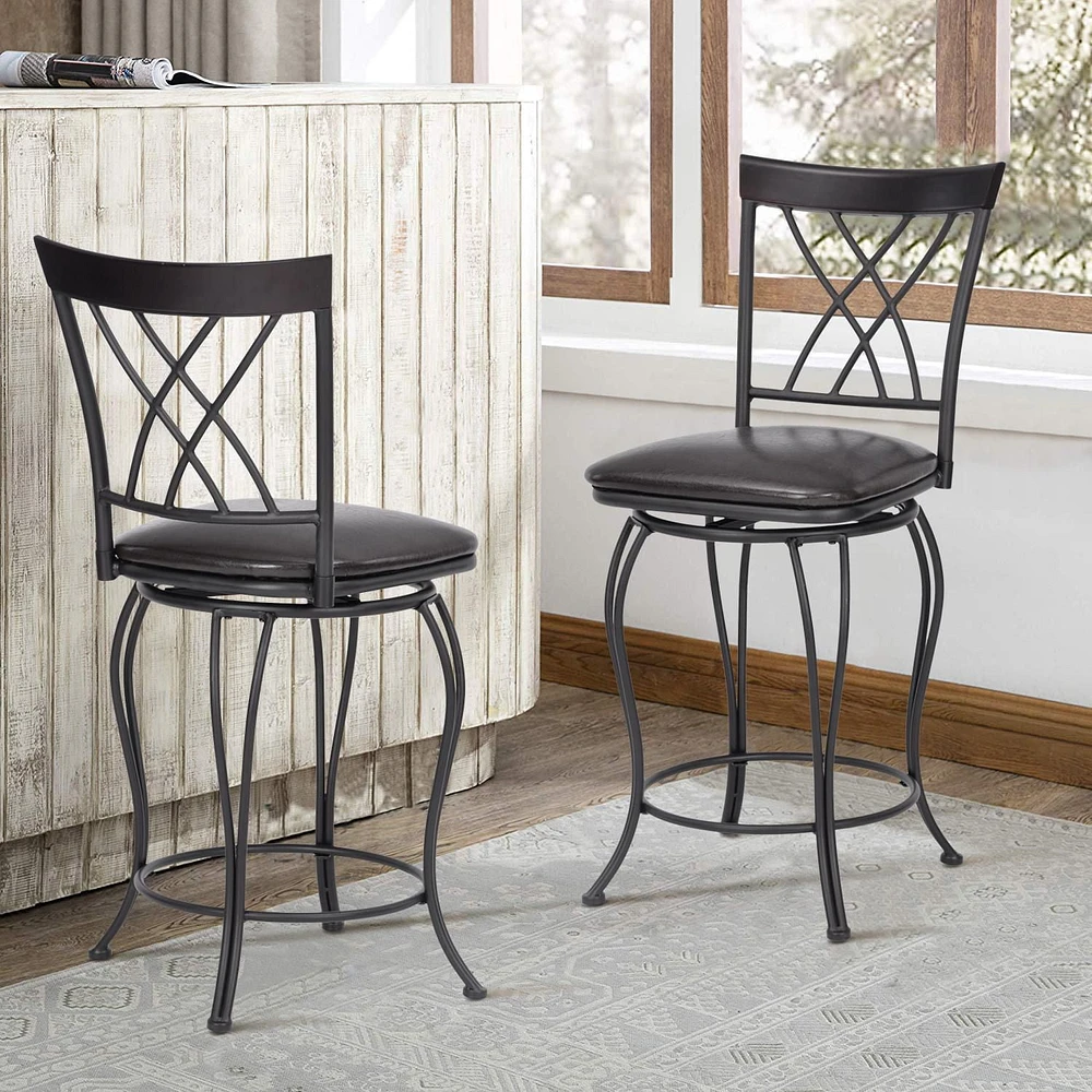 Homycasa Set of 2 Industrial Barstool Counter Stools with Faux Leather Swivel Uphosltery Seat Wooden Accent, Espresso