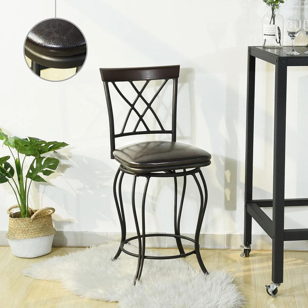 Homycasa Set of 2 Industrial Barstool Counter Stools with Faux Leather Swivel Uphosltery Seat Wooden Accent, Espresso