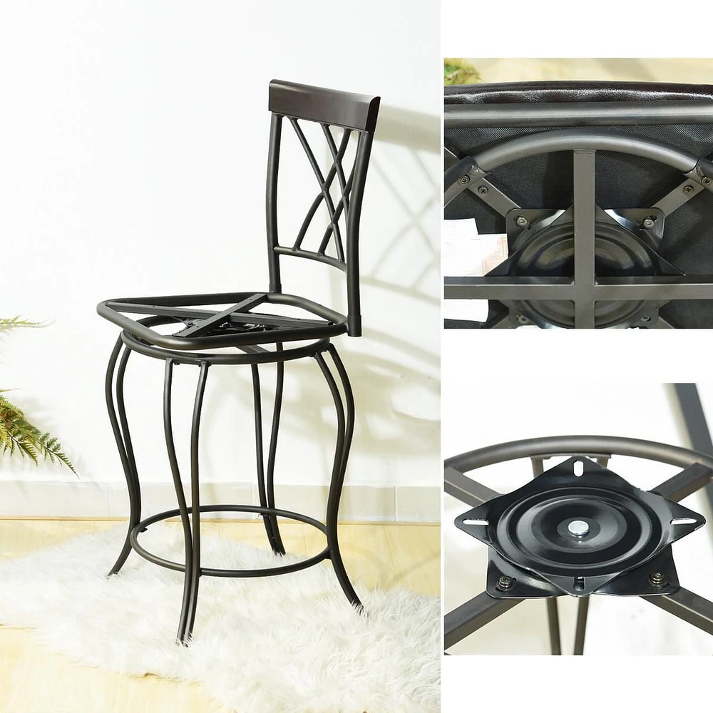 Homycasa Set of 2 Industrial Barstool Counter Stools with Faux Leather Swivel Uphosltery Seat Wooden Accent, Espresso