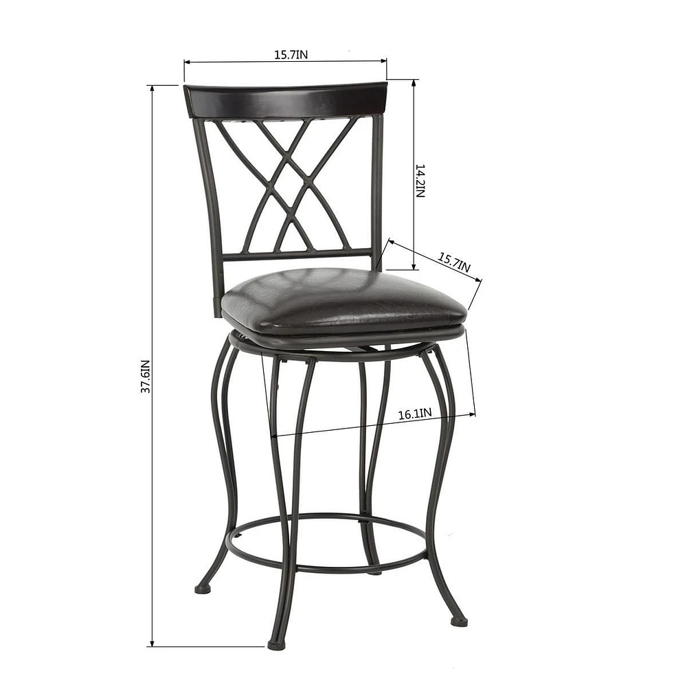 Homycasa Set of 2 Industrial Barstool Counter Stools with Faux Leather Swivel Uphosltery Seat Wooden Accent, Espresso