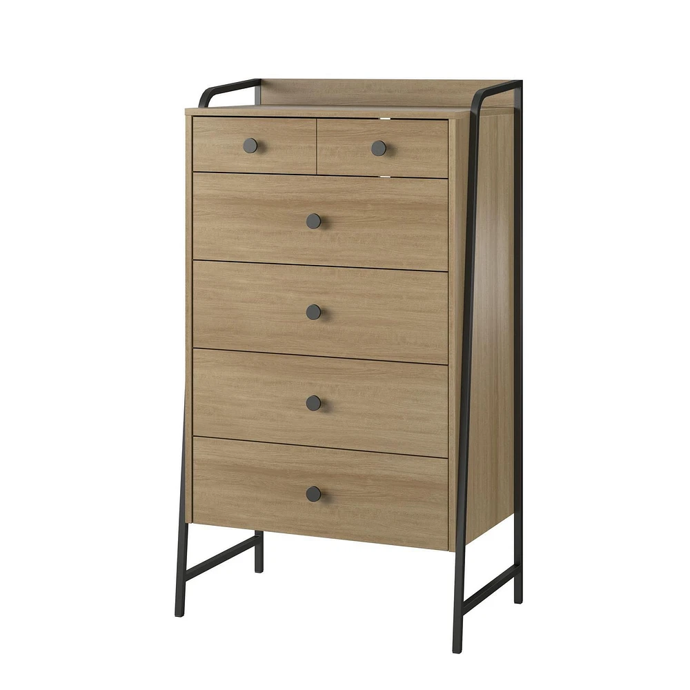 Novogratz Bushwick Tall 5 Drawer Dresser, Natural