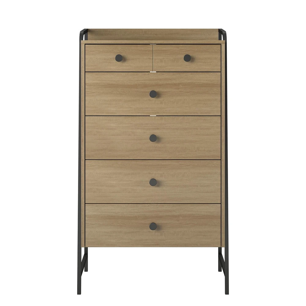 Novogratz Bushwick Tall 5 Drawer Dresser, Natural