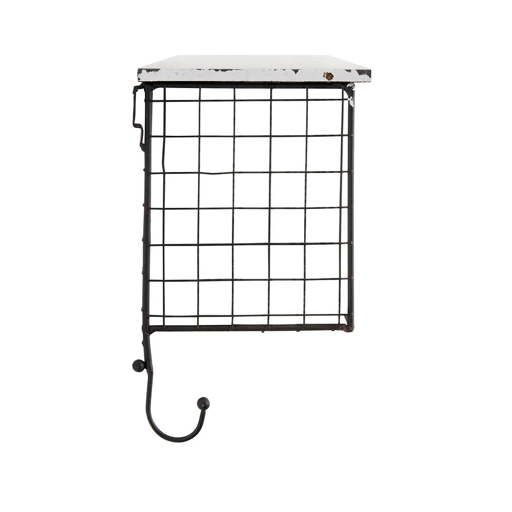 Metal Four Cubby Wall Shelf With White Top