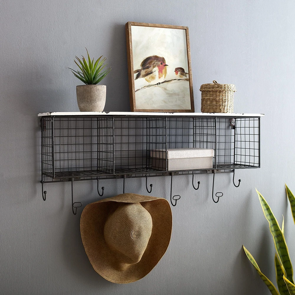 Metal Four Cubby Wall Shelf With White Top