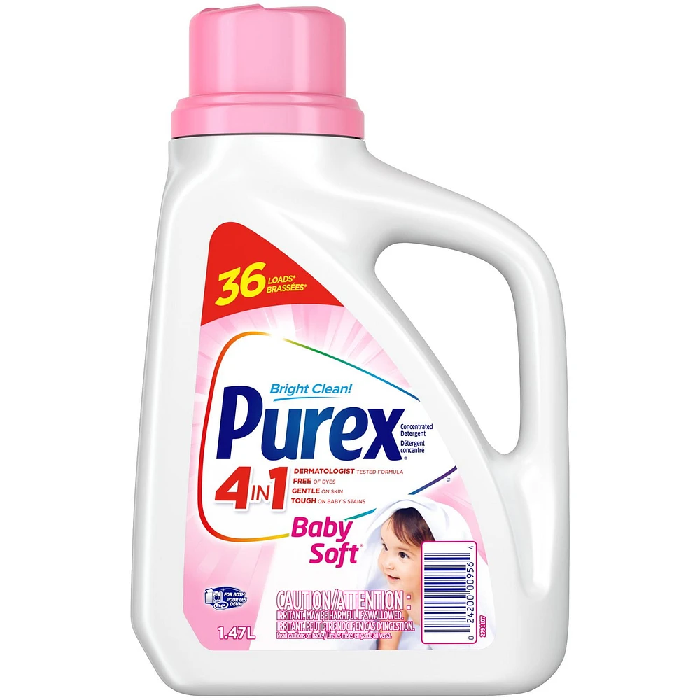 Purex 4 in 1 Baby Soft Liquid Laundry Concentrated Detergent, 1.47L, 36 Loads