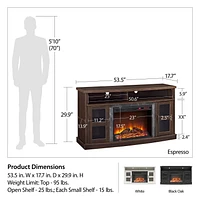 Ameriwood Home Barrow Creek Fireplace Console with Glass Doors for TVs up to 60", Black Oak