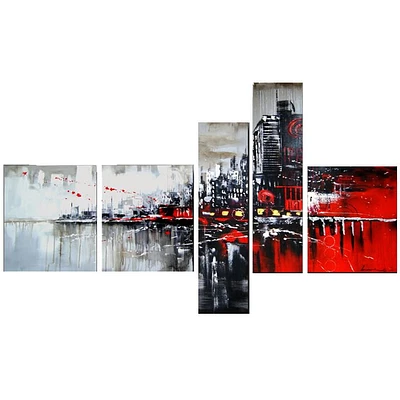 Design Art Red & Black Cityscape Canvas Wall Art