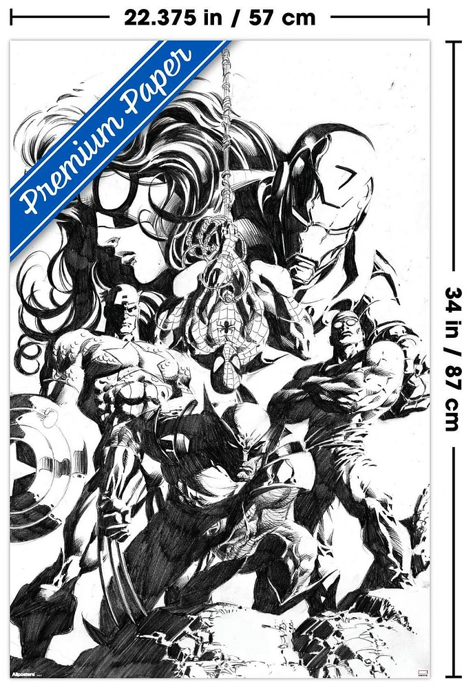 Marvel Sketch - Group Wall Poster, 14.725" x 22.375" Framed