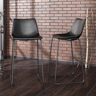 Manor Park 30" Industrial Faux Leather Barstool, set of 2- Multiple Finishes