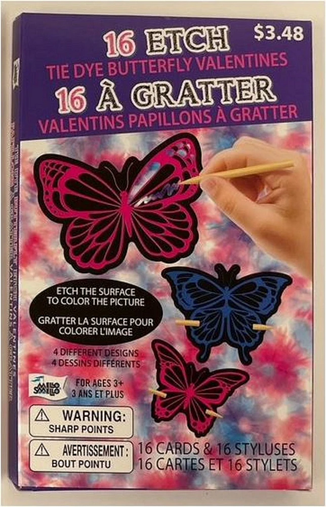 Mello Smello 16CT Etch Tie Dye Butterfly Valentines Kiddie Cards