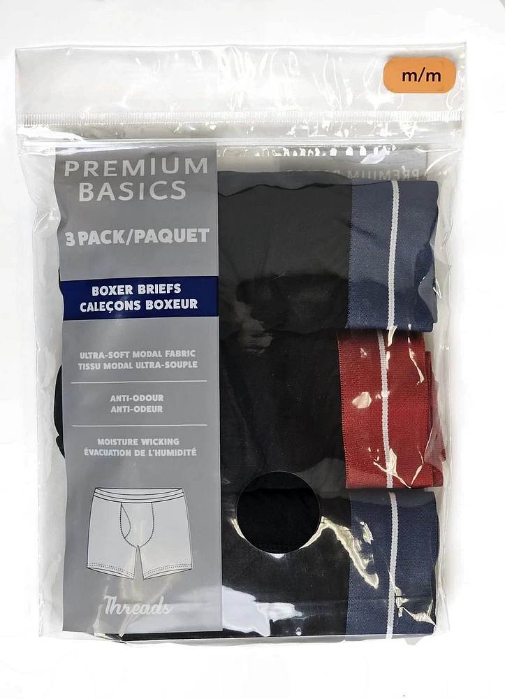 Premium Basics Men's Boxer Briefs, S-XL, 3 pairs