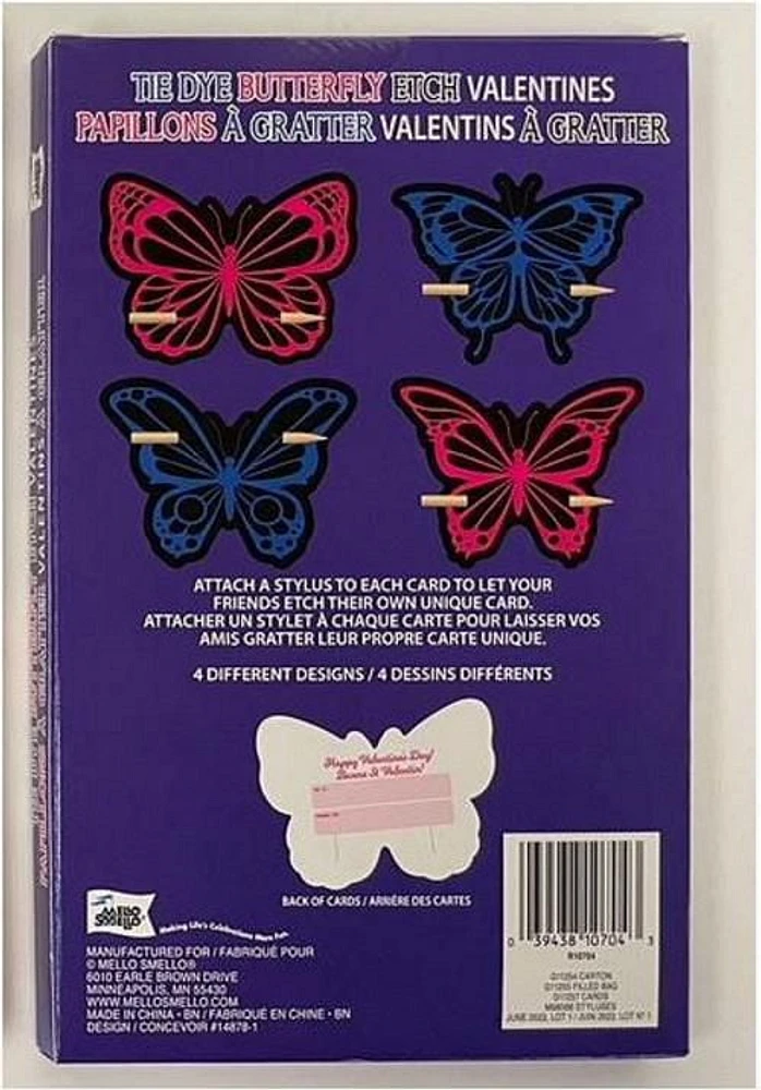 Mello Smello 16CT Etch Tie Dye Butterfly Valentines Kiddie Cards