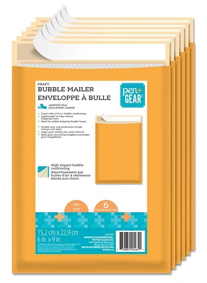 Pen+Gear Kraft Bubble Mailer #0, 6 in. x 9 in, Pack of 6