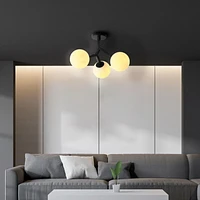 3-Light Matte Black Semi-Flush Mount Ceiling Light with Frosted Angular Glass Shade