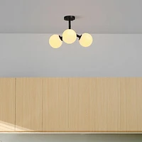 3-Light Matte Black Semi-Flush Mount Ceiling Light with Frosted Angular Glass Shade