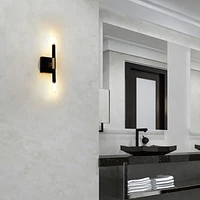 2-Light Matte Black Wall Sconce with Antique Brass Accent