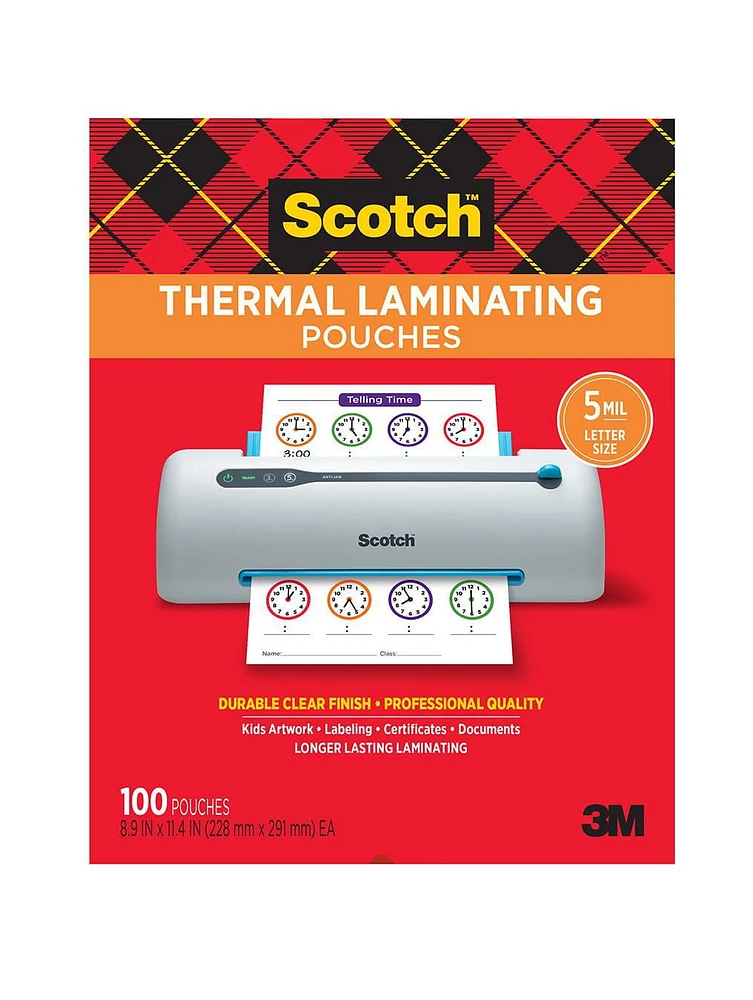 Scotch® Thermal Laminating Pouches, TP5854-100-C, 5-mil, 100 per pack, Scotch® Thermal Laminating TP5854-100-C