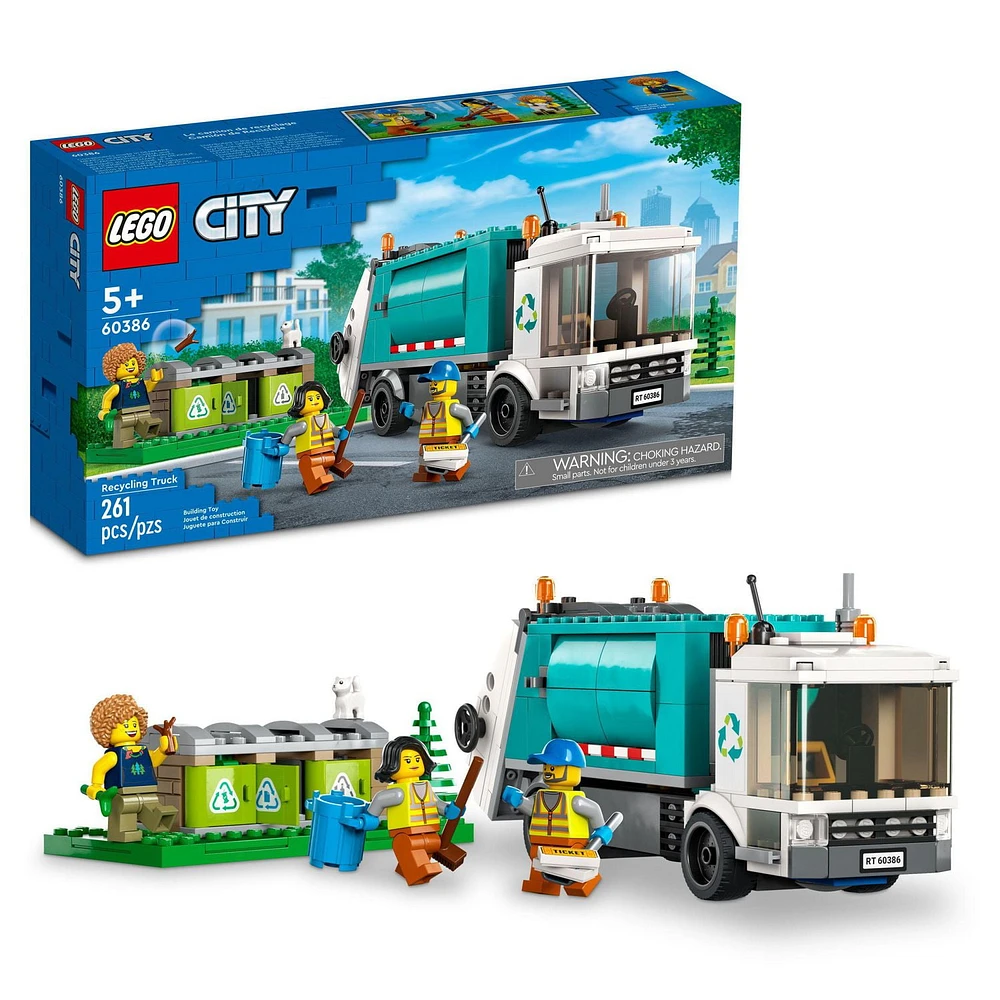 LEGO City Recycling Truck 60386, Toy Vehicle Set with 3 Sorting Bins, Gift Idea for Kids 5 Plus Years Old, Educational Sustainable Living Series, Includes 261 Pieces, Ages 5+