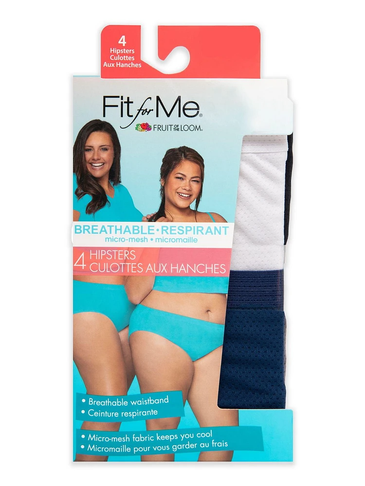 Culottes aux hanches micro-mailles respirantes Fruit of the Loom Fit For Me pour femmes, paquet de 4