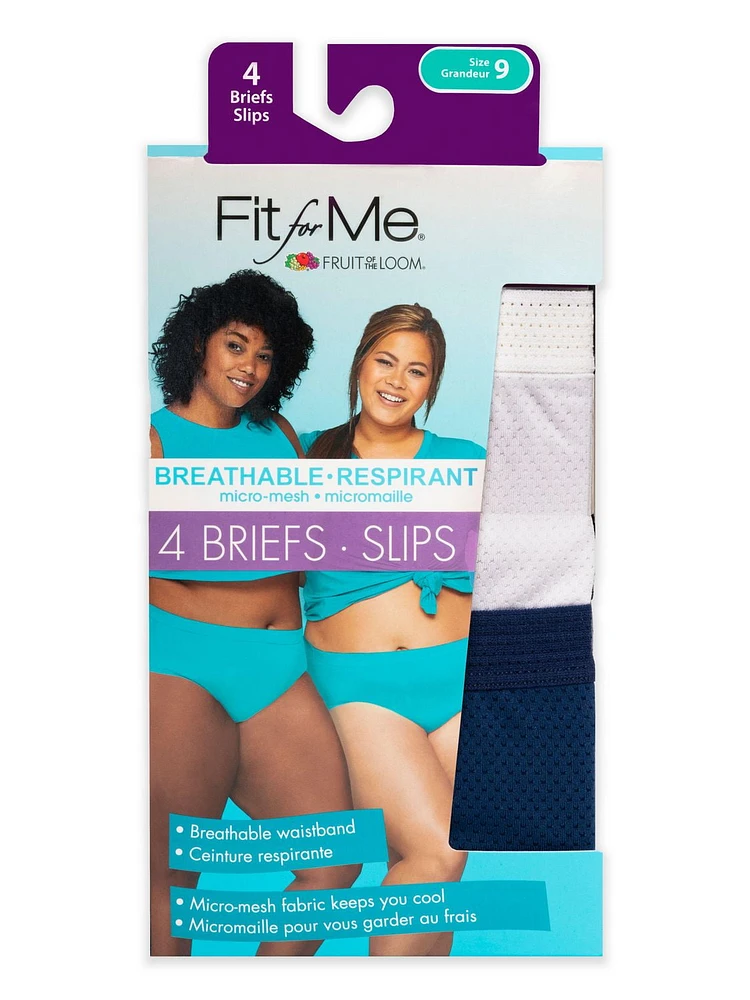 Women's Plus Size Fit for Me® by Fruit of the Loom® Breathable Micro-Mesh Brief Panty, 4-Pack, Sizes: 9-13