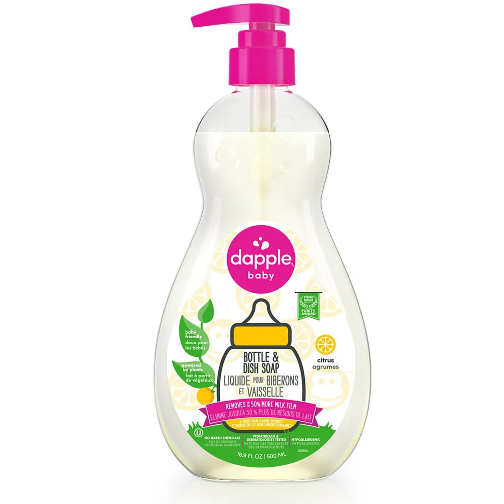 Dapple® Bottle & Dish Soap, Fresh Citrus, 500ml, Superior cleaning power!