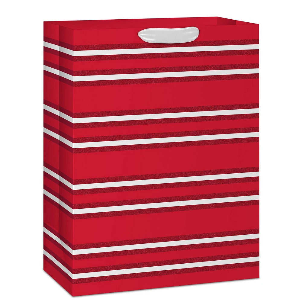 Hallmark 20" Oversized Gift Bag (Red and White Stripe, Glitter) for Christmas, Holidays, Birthdays and More.