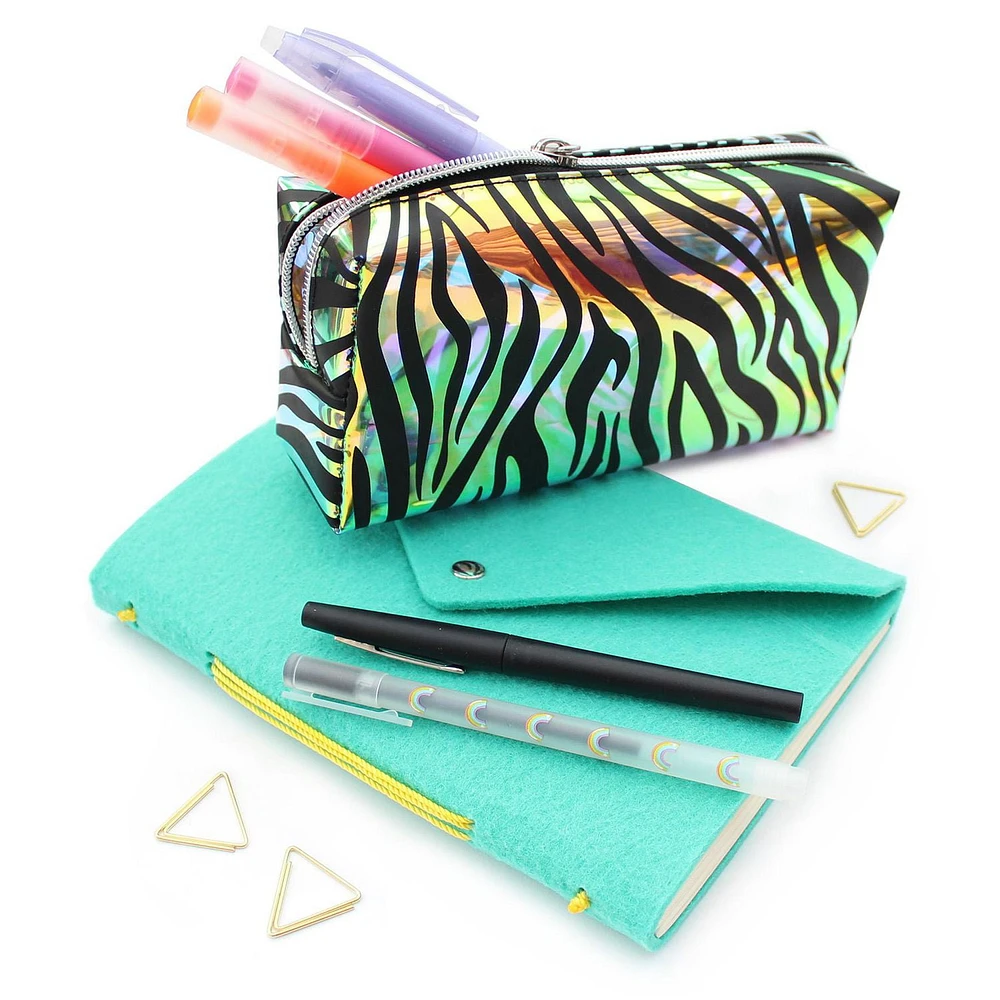 Pen+Gear Iridescent Animal Print Pencil Pouch with Zebra Stripe Design