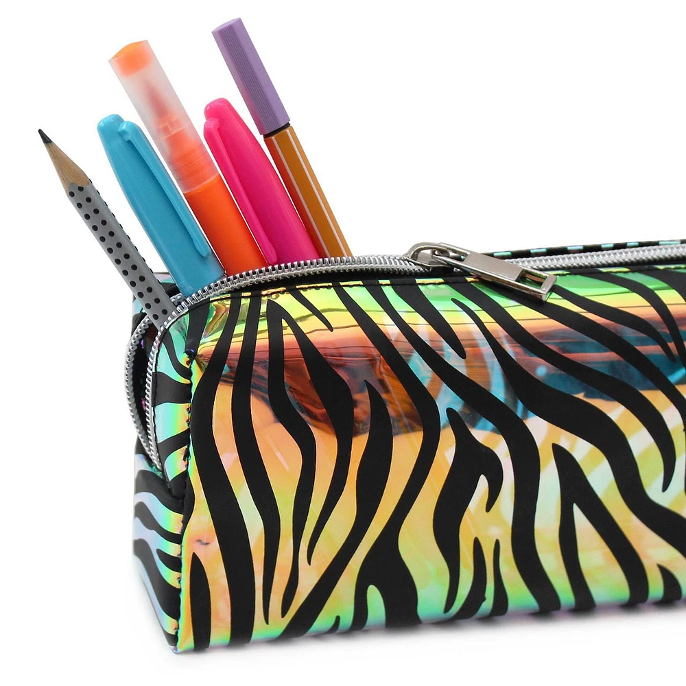 Pen+Gear Iridescent Animal Print Pencil Pouch with Zebra Stripe Design