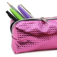 Pen+Gear Metallic Pink Pencil Pouch with Diamond Embossed Pattern