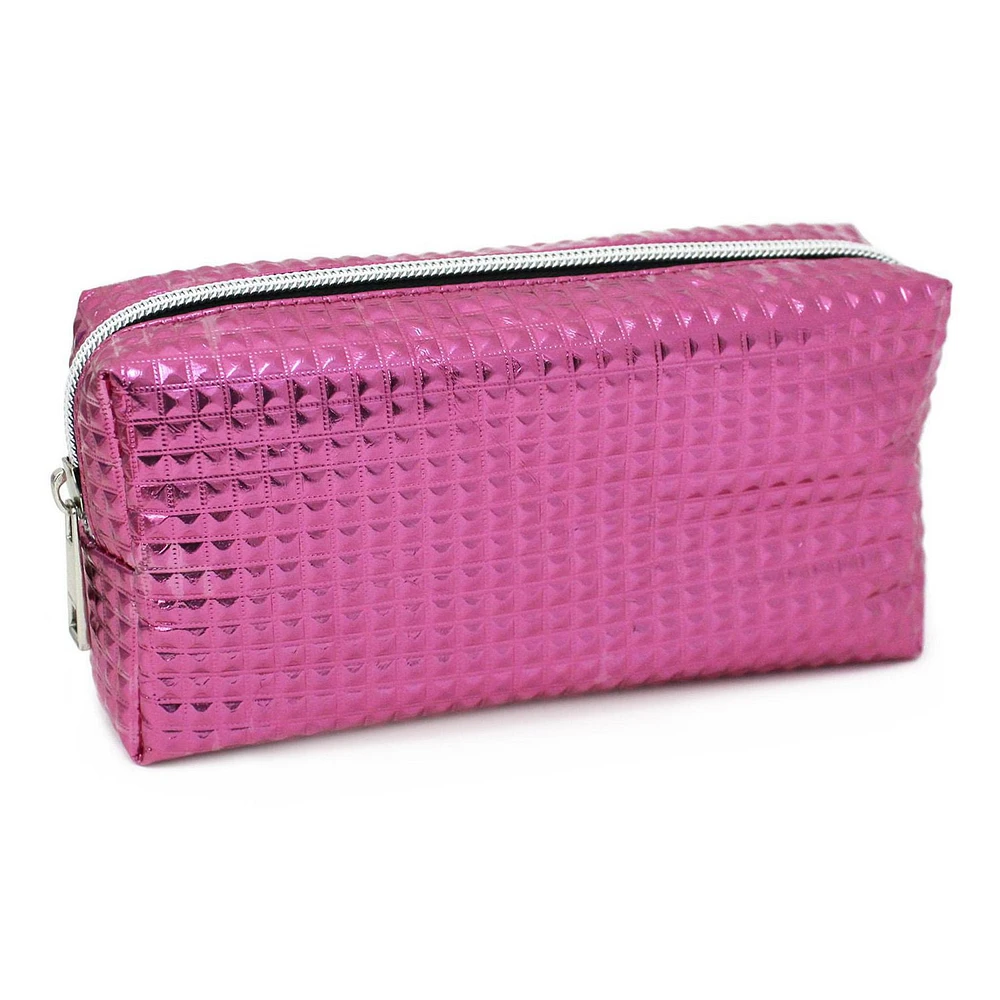 Pen+Gear Metallic Pink Pencil Pouch with Diamond Embossed Pattern