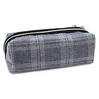 Pen+Gear Checked Pencil Pouch in Blue Grey with White Stitched Pattern