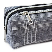 Pen+Gear Checked Pencil Pouch in Blue Grey with White Stitched Pattern