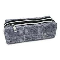 Pen+Gear Checked Pencil Pouch in Blue Grey with White Stitched Pattern