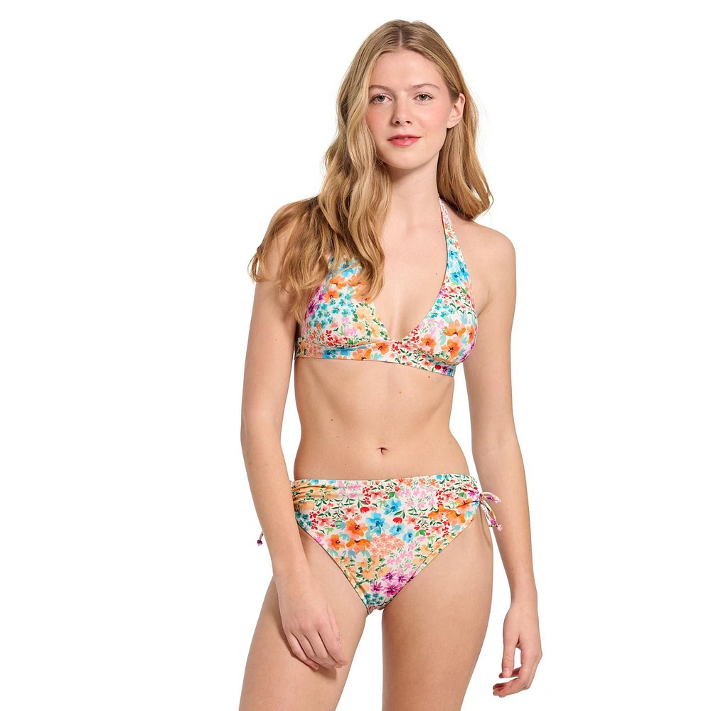 Summer Flirtt Maillot de bain bikini taille haute à imprimé floral pour femme, avec attaches latérales