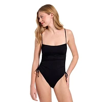 Summer Flirtt Maillot de bain une pièce noir à dos nu froncé pour femme avec attaches latérales ajustables