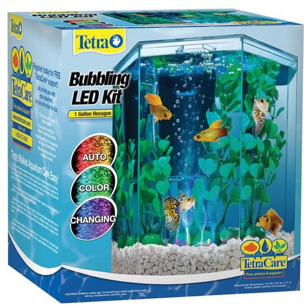 Tetra Bubbling Hexagon Aquarium Kit with LED Light, 1 Gallon