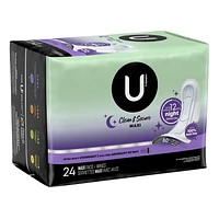 U by Kotex Clean & Secure Overnight Maxi Pads with Wings, Extra Heavy Absorbency, Unscented, 24 Count